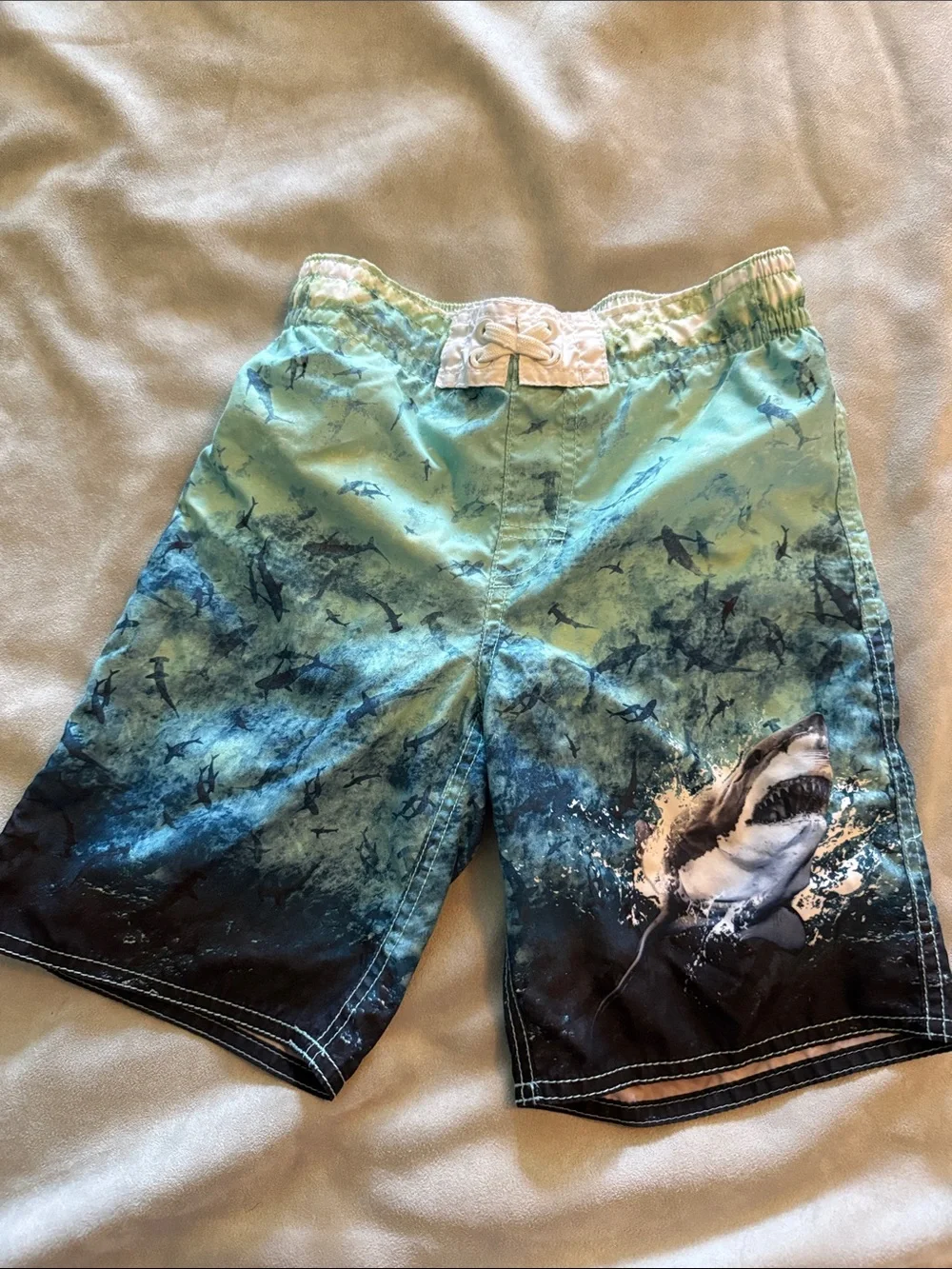 Old Navy Teal Turtle Swim Trunks & Aqua Shark Swim Shorts